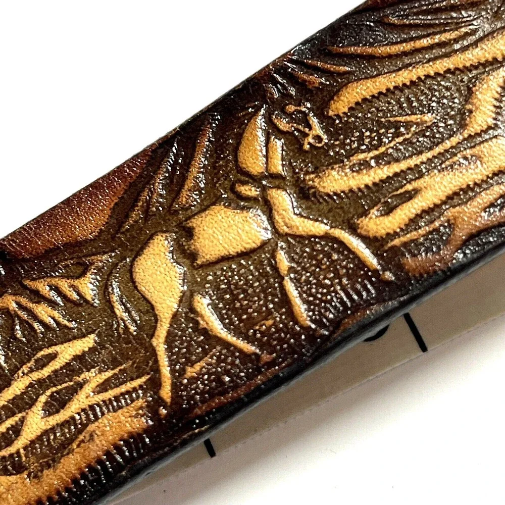 Double S Belt Collection Leather Design Roping Cowboys Silver Horse Buckle Sz 24